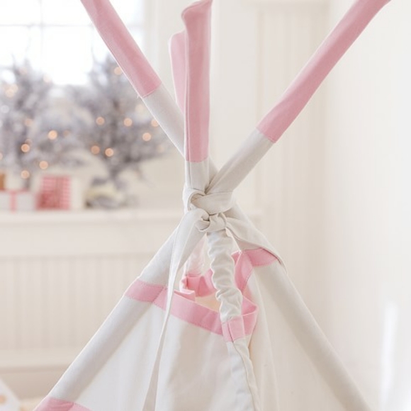 NEW Pottery Barn Kids White With Pink Trim Teepee - Picture 4 of 5